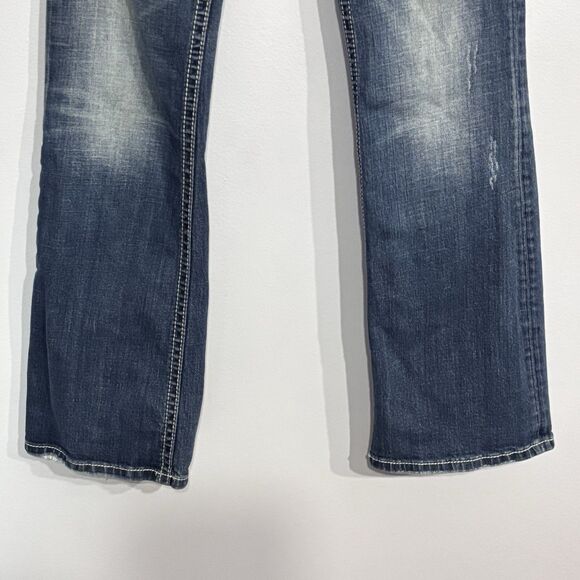 Rerock Express Women's Bootcut Blue Denim Distressed Jeans Size 8R Embroidered - Picture 5 of 15